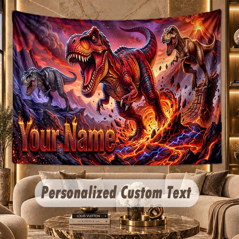 Dinosaur (644) Theme Personalized Tapestry Custom Name Text Wall Hanging Tapestry Home Background Decoration