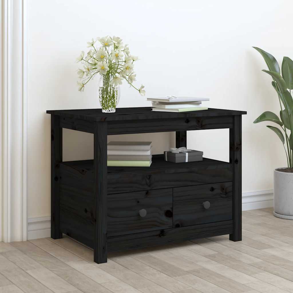 Vidaxl Stolik Kawowy, Czarny, 71X49X55 Cm, Lite Drewno Sosnowe