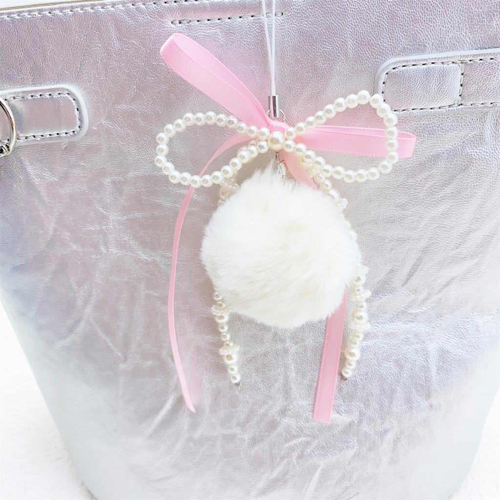 Fashion Phone Pendant Pearls Bowknot Phone Charm Bead Bowknot Charm Suitable for Keychain Handbag Phone Accessory