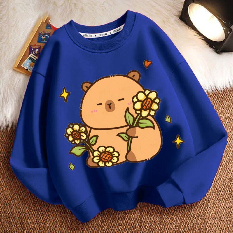 Girls' Fashion Cartoon Capibara Hoodie Spring and Autumn Children's Loose Round-neck Long-sleeved Hoodie