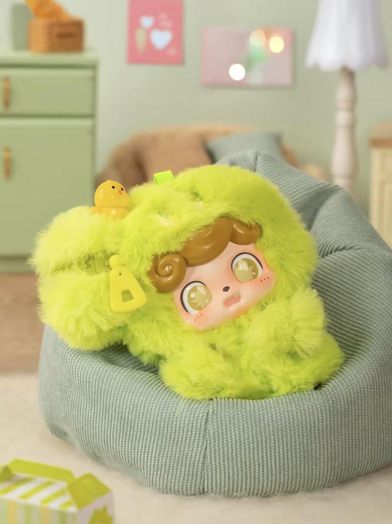 Q.Kid [Emotional Monster] Series Plush Blind Box (6 Types + Random Secret) Fluffy Fur and PVC Face Mascot Keychain Bag Charm Soothing Gift 4.2 Inches