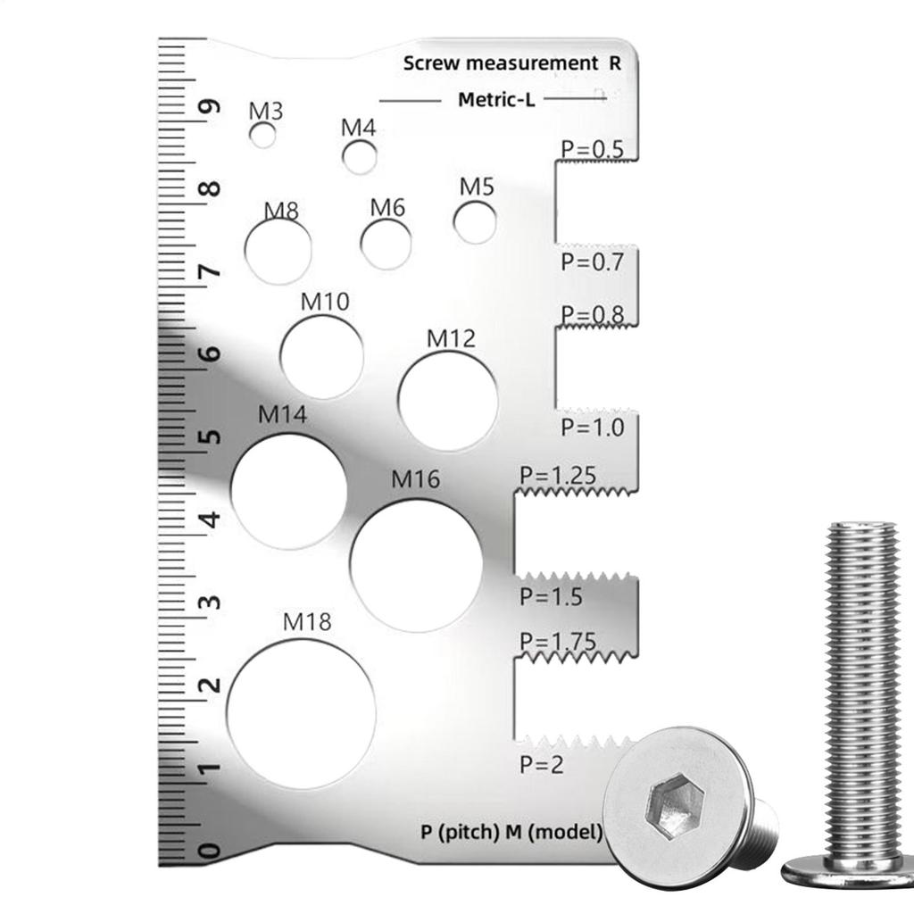 Thread Checker Bolt and Nut Gauge Stainless Steel Screw Sizing Tool for Woodworking Carpenters Engineers Construction Site