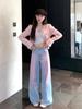 Pink Blue Design Vintage Baggy Loose Jeans Women Y2k Harajuku High Waist Denim Trousers Female Retro Fashion 90s Aesthetic Wide Pants Sreetwear