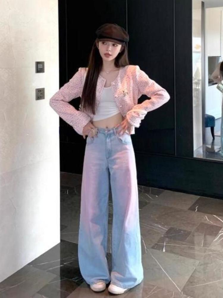 Pink Blue Design Vintage Baggy Loose Jeans Women Y2k Harajuku High Waist Denim Trousers Female Retro Fashion 90s Aesthetic Wide Pants Sreetwear