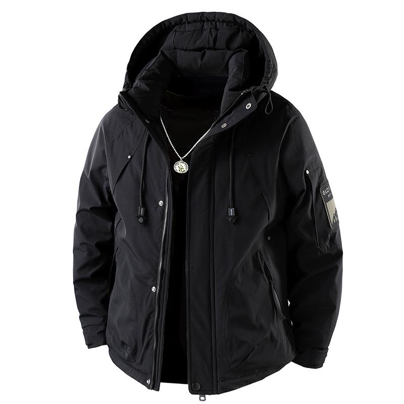 

Зимняя хлопковая куртка с капюшоном, мужская, многокарманная, с пухом белой утки, свободная, повседневная, ветрозащитная куртка L чёрный