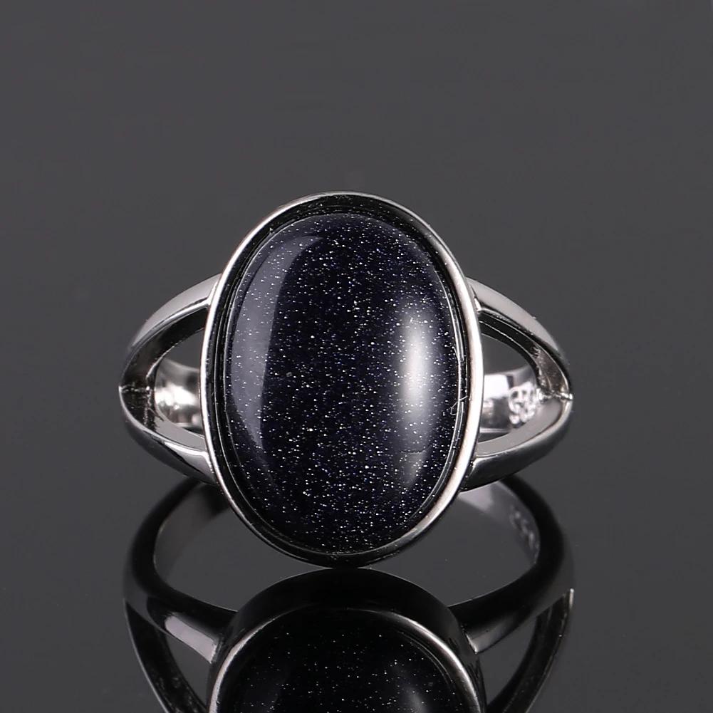 S Srebrny Pierścionek dla Kobiet Owalny Okrągły Kształt Kropli Wody Naturalny Błękitny Piaskowiec Pierścionek Prezent Kształt Słońca Retro Luksusowy Delikatny