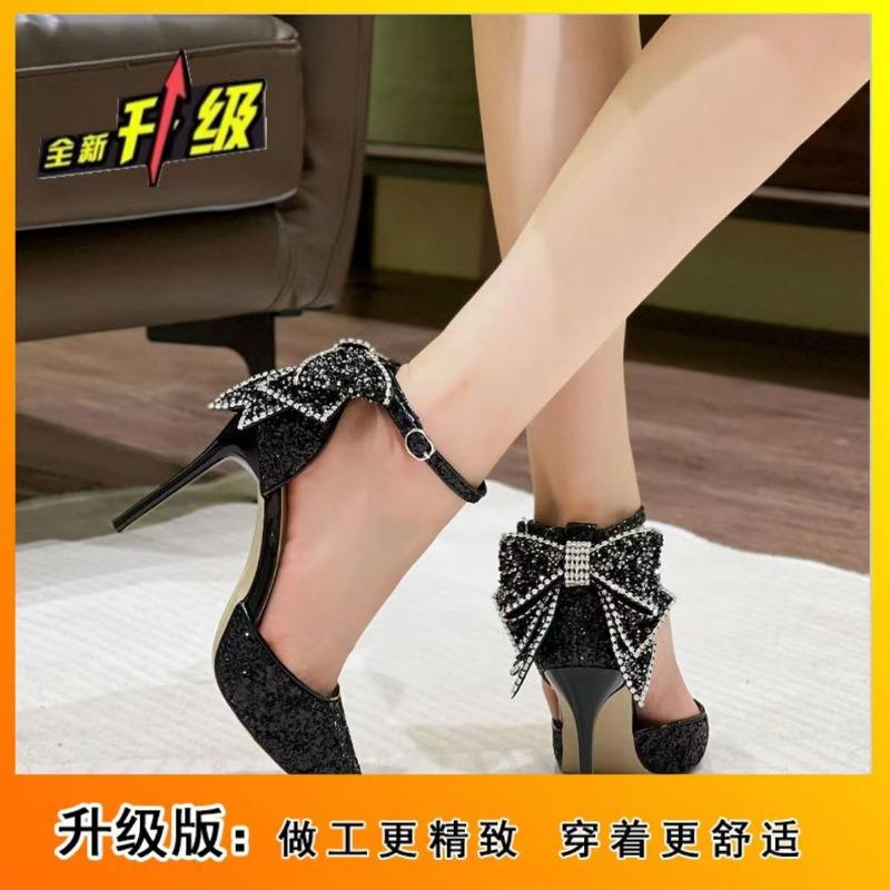 Silver high heels women's autumn, winter, spring and autumn new wedding shoes rhinestone bow sweet fairy crystal shoes