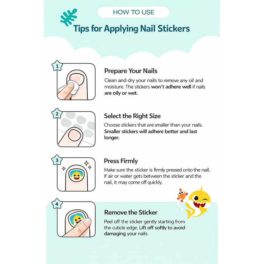 Made In Korea - Pinkfong Baby Shark Kids Nail Stickers (4 Options)