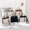 New Fashion Contrasting Color Canvas Shopping Bag Portable Shoulder Messenger Trendy Women's Bag