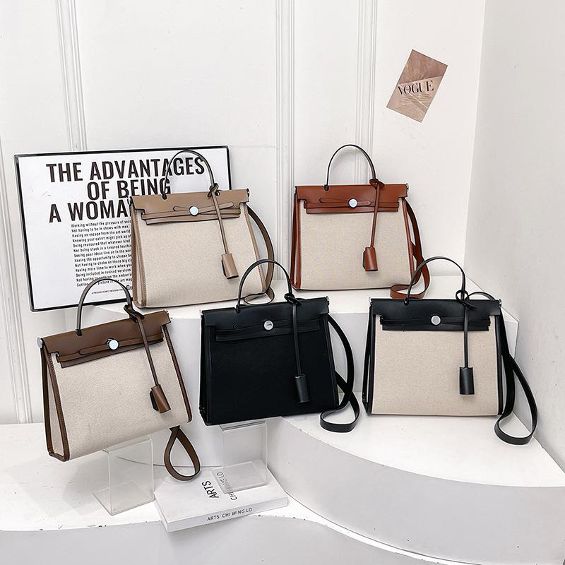 Nová módní plátěná nákupní taška v kontrastních barvách, přenosná přes rameno, messenger, trendy dámská taška