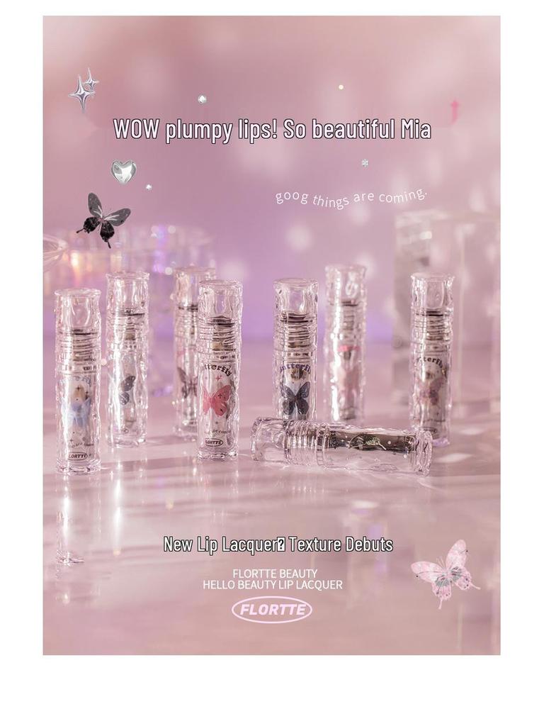 FLORTTE/Floria Lip Lacquer: Stunning Melia Water Light Lipstick - Transfer-Resistant Cup Mirror Gloss.