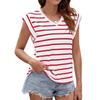 Summer V-neck Striped Loose Short Sleeve T-shirt Top for Women, European American Cross-border Women's Clothing In Stock
