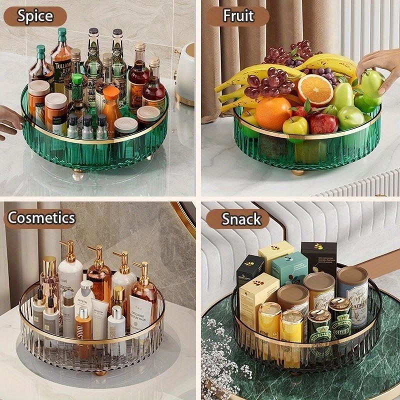 360°Rotating Storage Box Living Room Desktop Cosmetics Organizer Rack Transparent Tray Kitchen Spice Food Storage Shelf