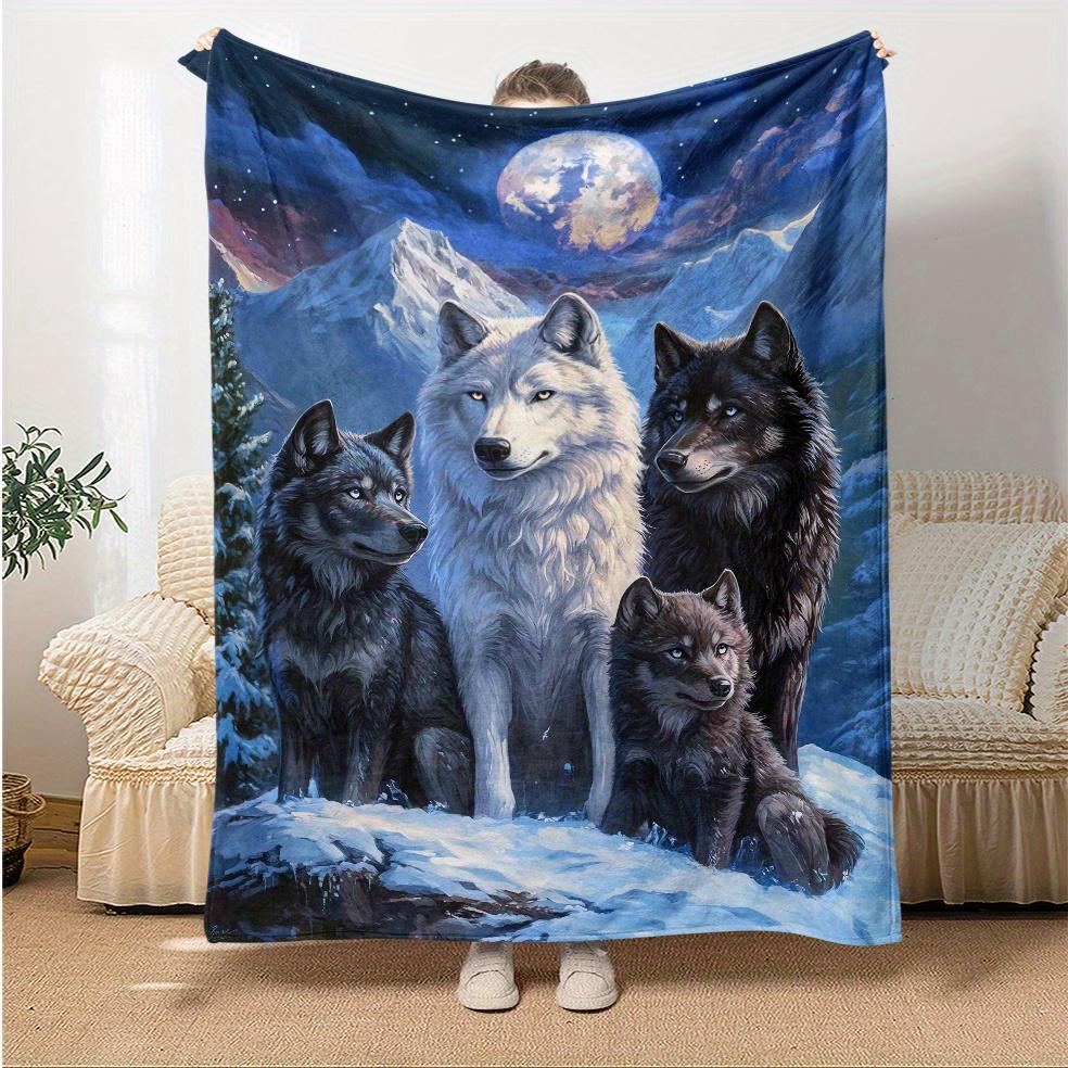 Cozy Wolf Print Flannel Throw Blanket - Soft, Lightweight & Warm for Couch, Bed, Travel & Camping - Perfect Gift for Family & Fr 75x90cm
