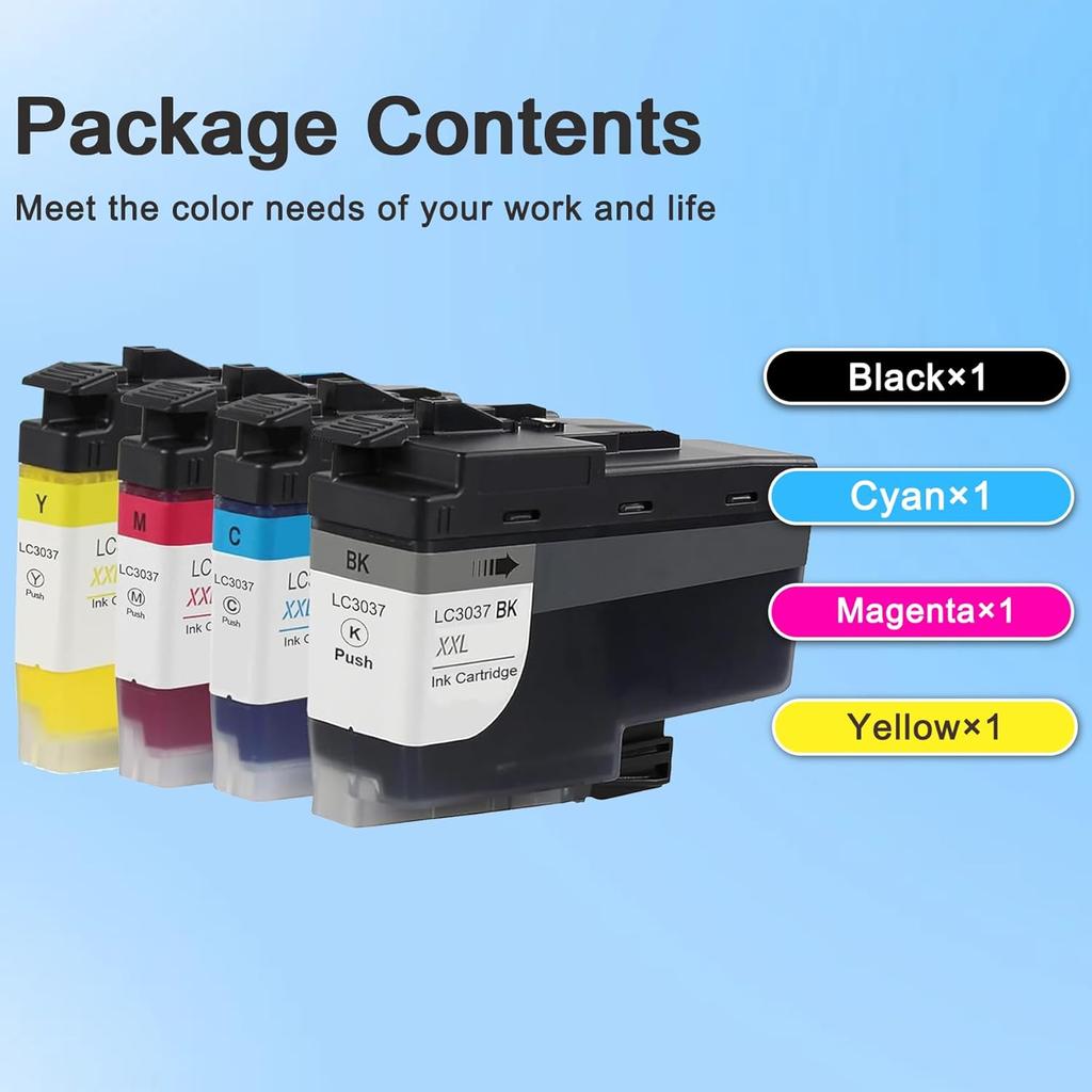 LC3037 XXL Super High-Yield Ink Cartridges Black/Cyan/Magenta/Yellow (4-Pack) - LC3037XXL Ink Cartridges Replacement for Brother Ink LC3037