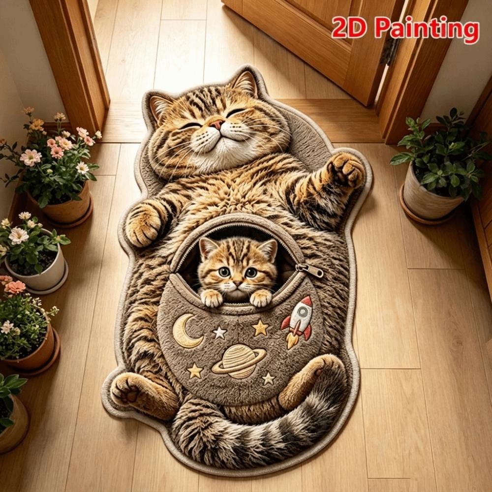 2D Cat-Shaped Area Rug Non-Slip Cartoon Carpet Cute Home Decor Carpet Living Rooms