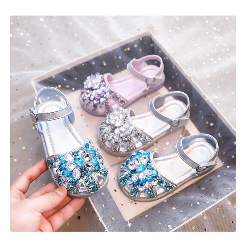 Kids Little Girls Princess Closed Toe Soft Sole Rhinestone Summer Sandals