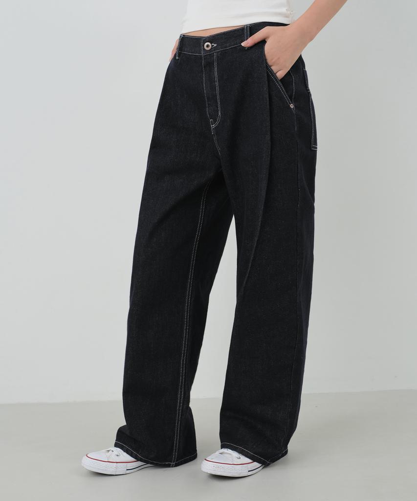CITYBREEZE [Select Length] Non-Faded Tuck Wide Denim Pants_Indigo