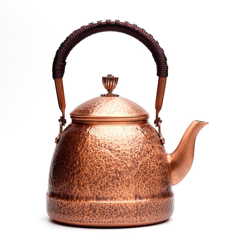 Handmade Retro Hammered Copper Teapot, Uncoated Hand Hammered Purple Copper Teapot, Red Copper Handle Teapot, Boiling Kettle
