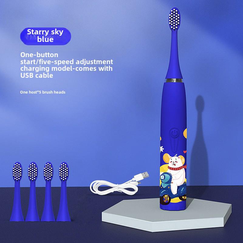 Waterproof Ultrasonic Kids' Electric Toothbrush - Cute Cartoon Design, Soft Bristles, IP7 Rated, Perfect Gift