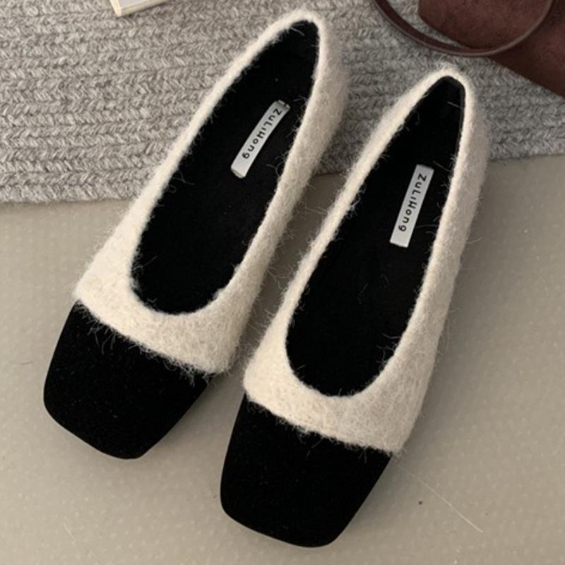 Fashion Comfortable Warm Plush Brand Mary Jane Shoes Women Fashion Square Toe Ballet Flats Elegant Outdoor Casual Shoes Zapatos De Mujer