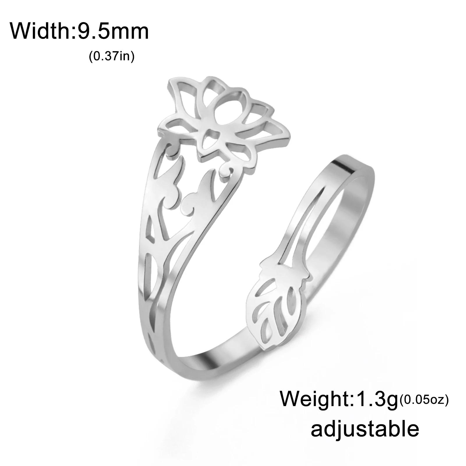 

Teamer Lotus Flower Hollow Adjustable Rings Stainless Steel Open Ring 2026 Trendy Buddhism Jewelry Birthday Gift Wholesale New resizable серебряный