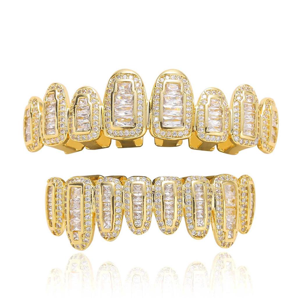 BES Hip Hop Men's Bling Dental Teeth Grillz Sets Iced Out Body Jewelry Dental Trendy Unisex Irregular Fangs Grillz