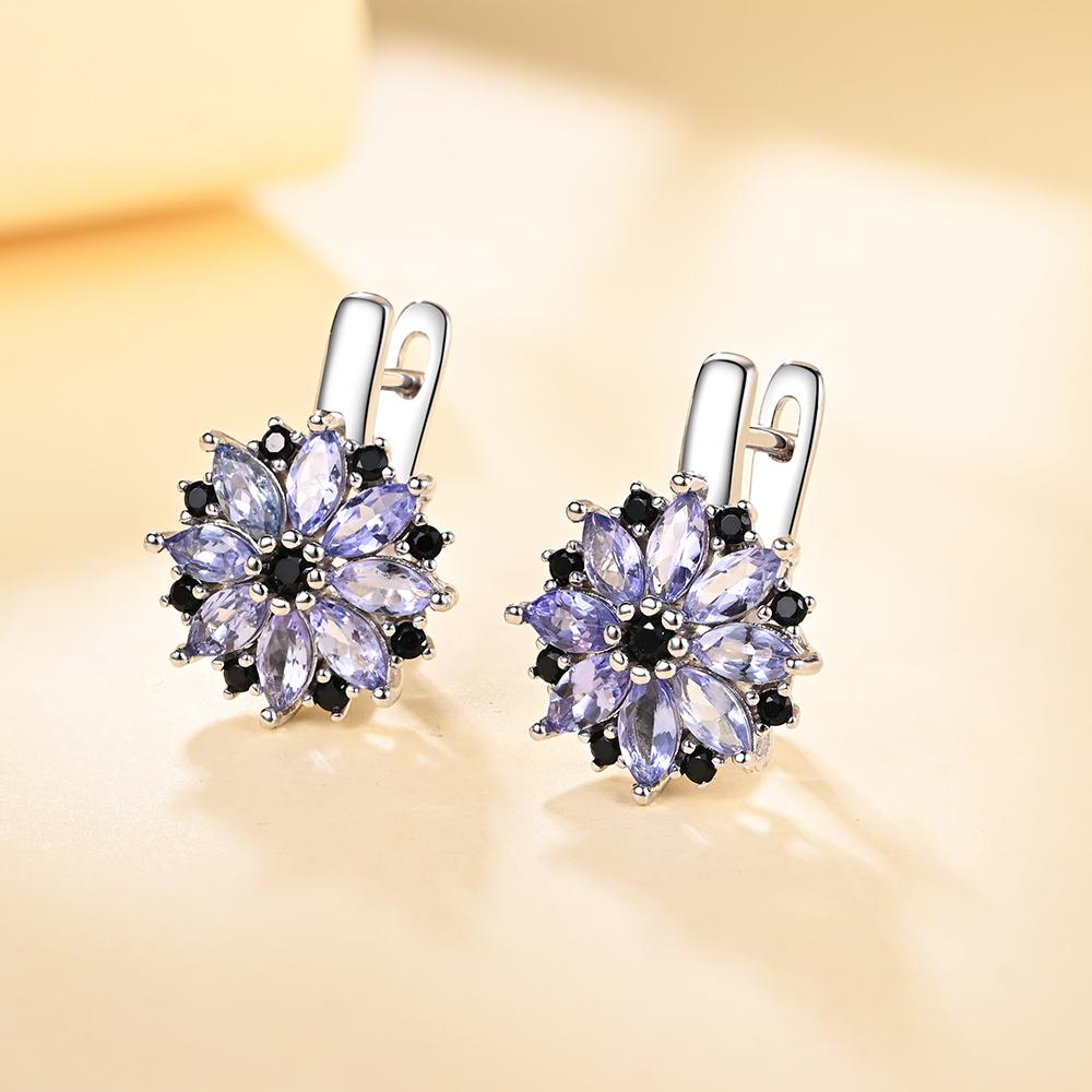 2023 New Natural Blue Tanzanite Flower Design Fine Jewelry Set 925 Sterling Silver Ring Earring for Women Nice Gift