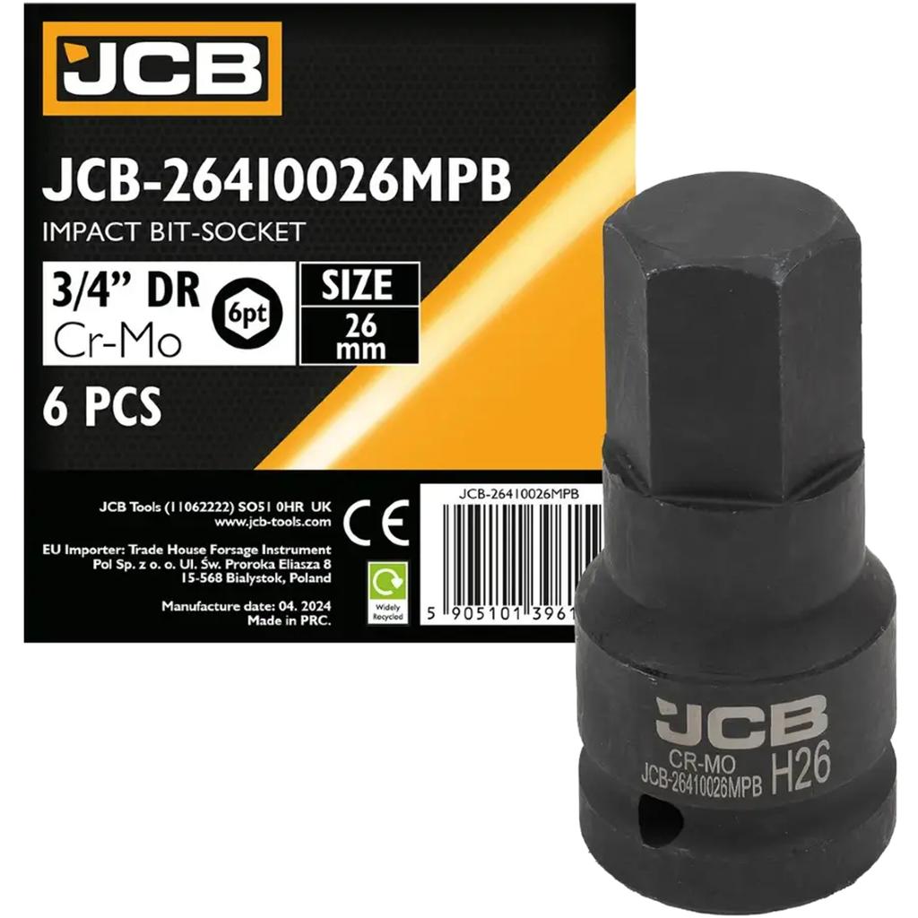 JCB Impact Bit Socket 3/4" 26mm 6-point Cr-Mo Socket Wrench
