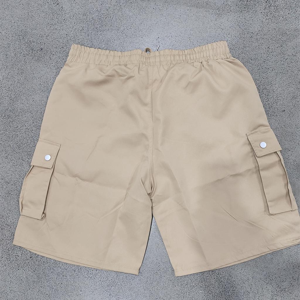 Men's Multi Pocket Cargo Shorts Elastic Waist Drawstring Loose Fit Casual Outdoor Work Shorts with Side Flap Pockets