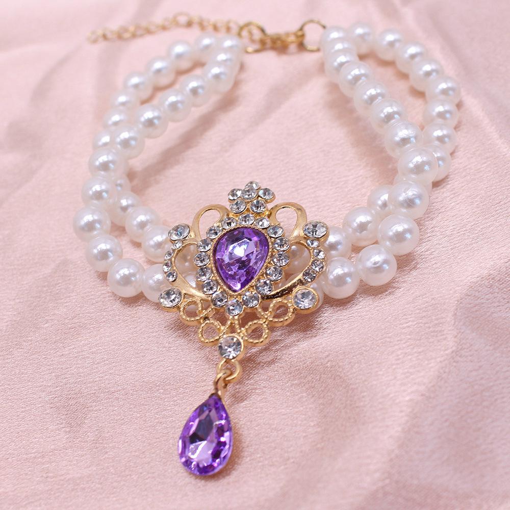 

Двухрядное ожерелье для питомца из страз и жемчуга - Роскошный чокер для кошек и собак XS (for neck circumference 15+7cm)