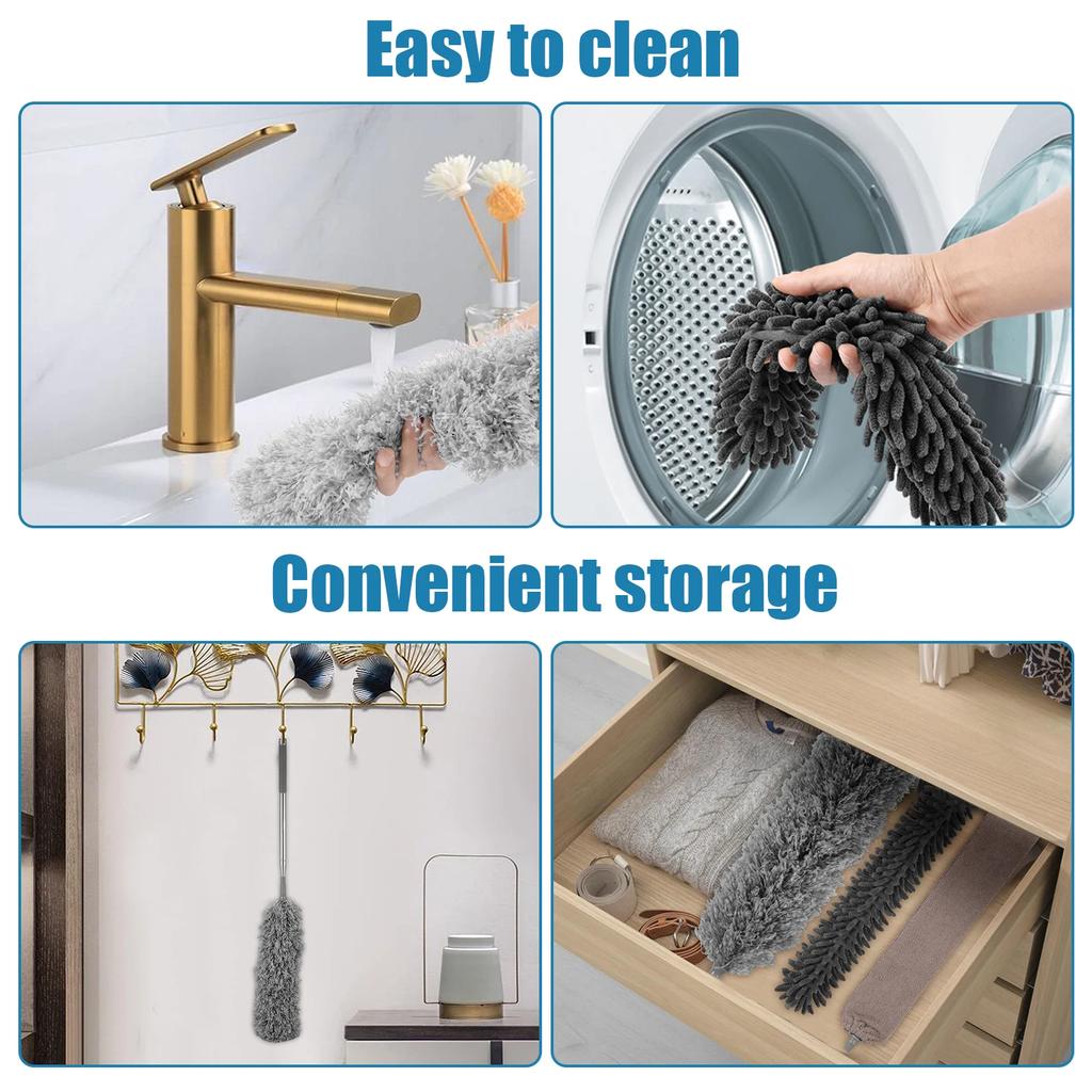 2.5M Telescopic Cleaning Duster Brush 6Pcs Set Crevice Spider Web Microfiber Brushes Bendable Household Dust Clean Remover