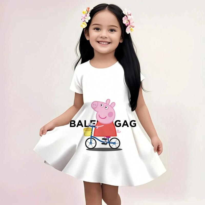 Summer Loose Fit Sundress Girls Peppa Pig Cute Cartoon Print Casual Soft Lightweight