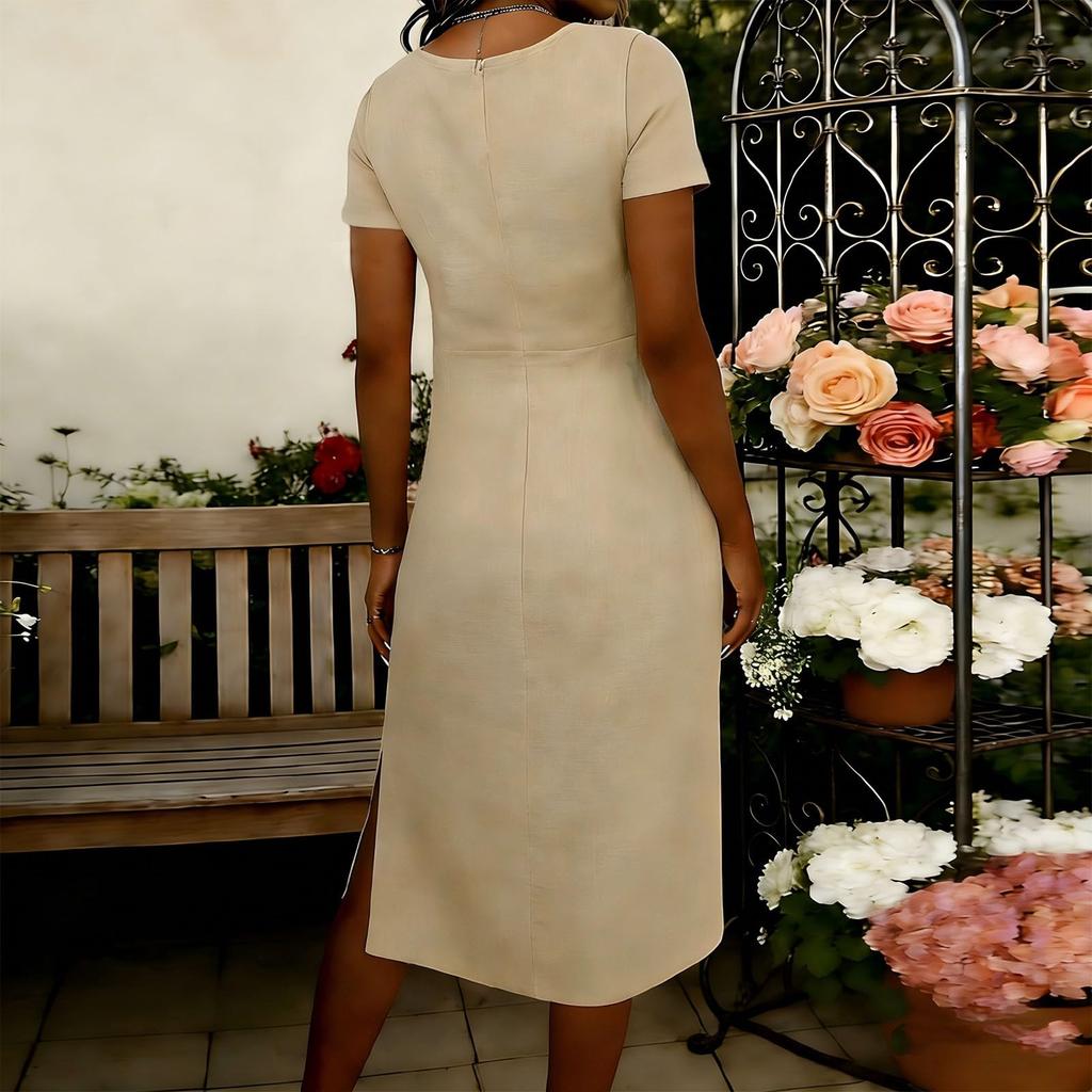 Vestido casual de manga corta y cuello redondo para mujer.