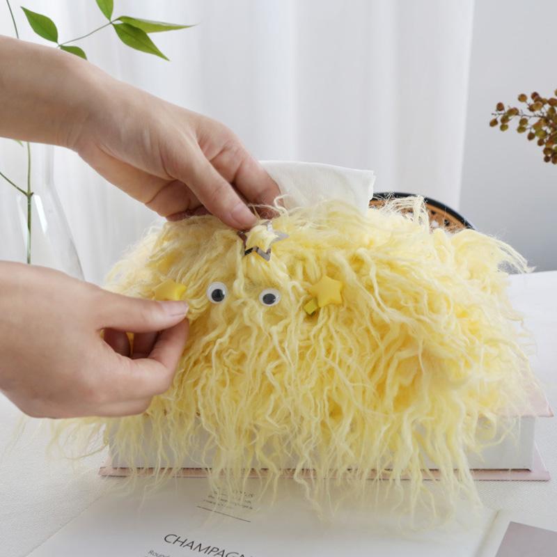 1Pc Polyester Fiber Plush Tissue Bag Table Napkin Boxes DIY with Little Hairpin Living Room Toilet Paper Cartoon Monster