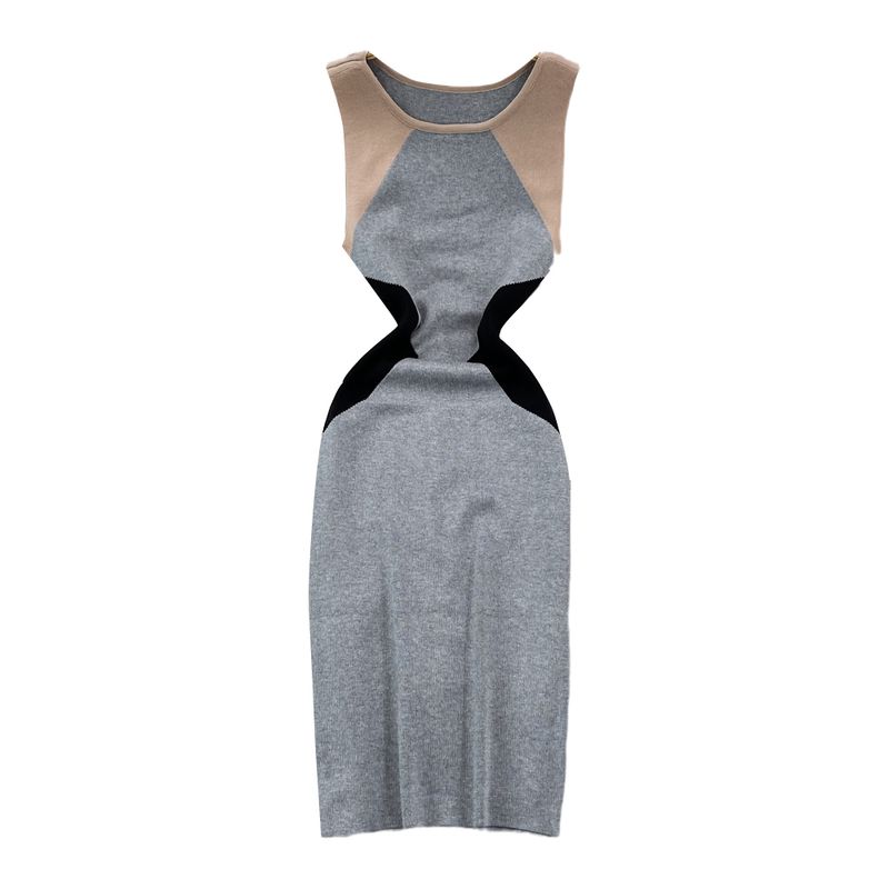 K-style Chic Contrast Color round Neck Vest Dress Summer New Arrival Fashion Slim Fit Slimming Sleeveless Knitting Sheath Dress