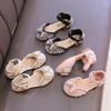 Girls Sandals Fashion Princess Shoes Spring Summer Bling Pearl Sequins Flat Sandals Simple Children Shoes Party Wedding I03201