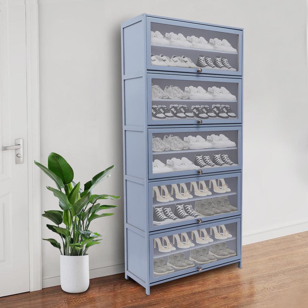 10-Tier Shoe Organizer Cabinet with 80cm Height, Gray Blue Finish, Multi-Layer Shoe Shelf for Entryway, Hallway, Closet Storage
