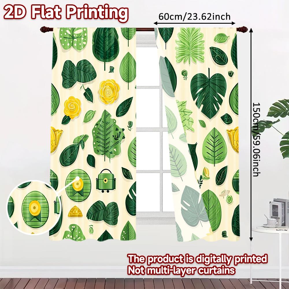 2D FLAT PRINTING 2pcs Curtains (Without Rod) Floral Greenery Design (2) Saint Patrick is Day Festival Creative Curtains Machine