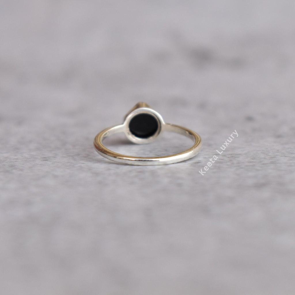 Natural black Onyx minimalist ring Black diamond everyday ring Dainty onyx ring for beginning Sterling silver handmade ring Gift for her