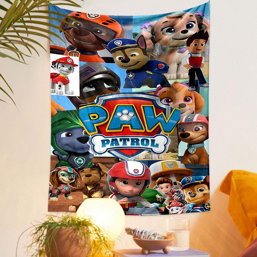 PAW Patrol Cartoon Character Collage Patterned Tapestry Home Decor, Suitable for Bedroom and Living Room, Gift