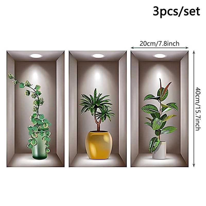 

3D Наклейки на стену, Зеленое растение в горшке, Имитация окон, Гостиная, Прихожая, Комната, Фон для стены, Самоклеящиеся наклейки на стену