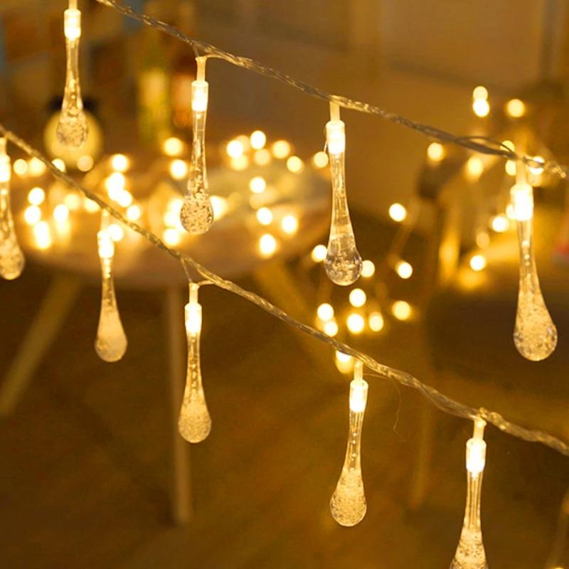 Battery Powered LED Fairy String Lights Raindrop Style Outdoor Waterproof for Christmas Wedding Party Holiday Garden Patio Decorative Lighting