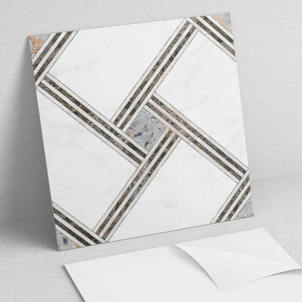 Zestaw Kafelków Pcv Z Dekorem Do Kuchni Lub Łazienki Wzór Geometryczny Z Liniami 20X20X20 Cm