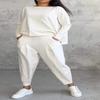 Women's Trousers Suit O-neck Long Sleeve Loose T-shirt Solid Color Trousers Pocket Simple 2-piece Set Loungewear