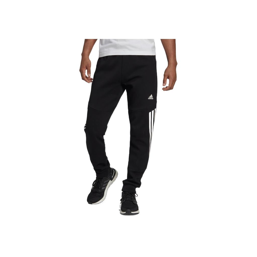 Adidas Solid Striped Logo Elastic Waist Joggers Men Bottoms Black HC5857