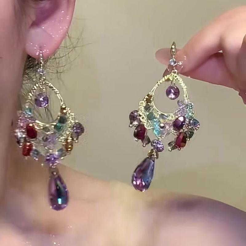 Silbernadel Retro Strassstein Quaste Ohrringe: Exquisite Luxus Blumige Ohrstecker