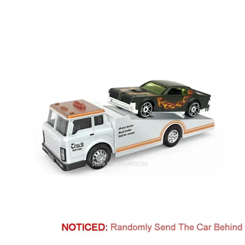 1:64 Scale Container Alloy Trailer Model Toy Car Diecast Metal Movable Joint Pull Back Engineering Vehicles Models Gifts for Boy