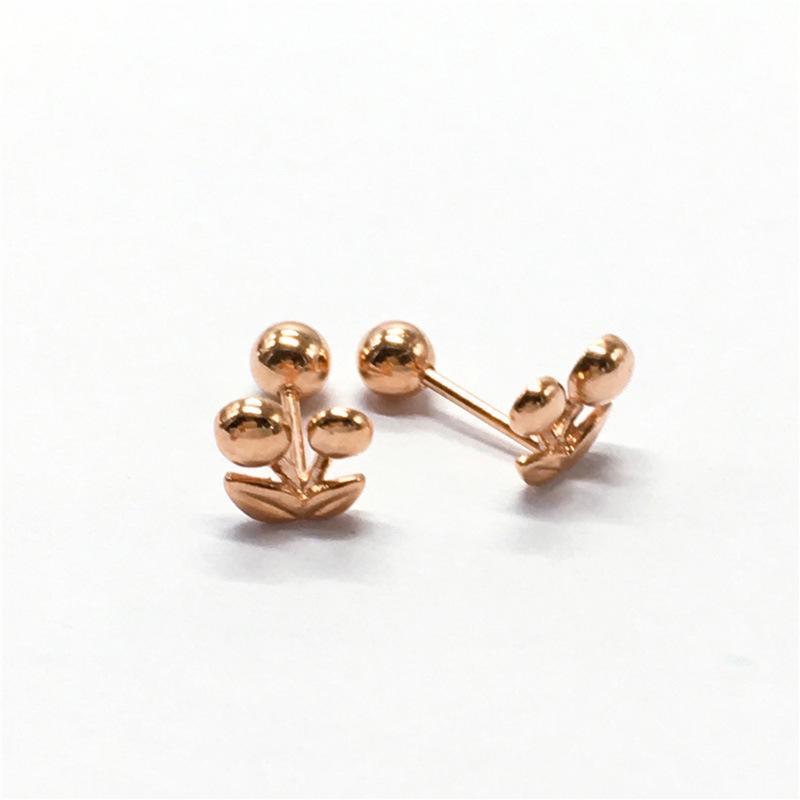 Purple Gold Small Cherry Stud Earrings Fashionable Simple Rose Gold Plated Colored Gold Earrings