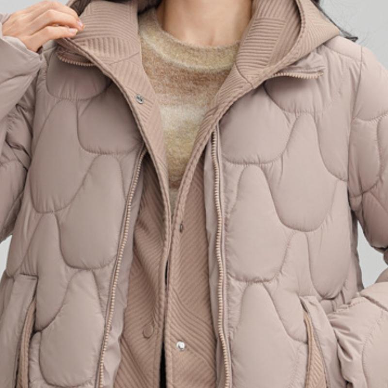 VEZFAA Women's Fashion Casual Fall Winter Solid Color Print Long Sleeve Jackets & Coats Down Coats